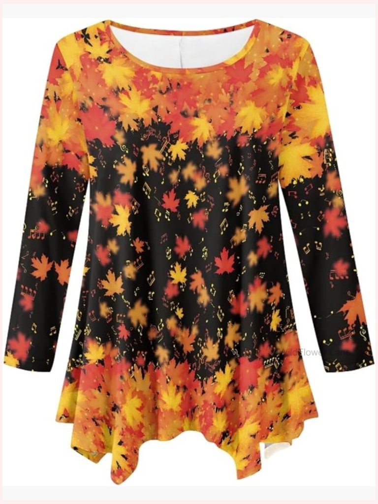Plus Size Long Sleeve Tunic Top Loose Fit Casual Blouse With Handkerchief Hem